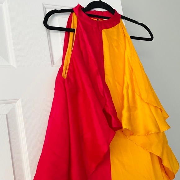 Pinnacle By Shruti Sancheti Mock-Neck Colorblock Ruffle Dress, Size S - Picture 7 of 8